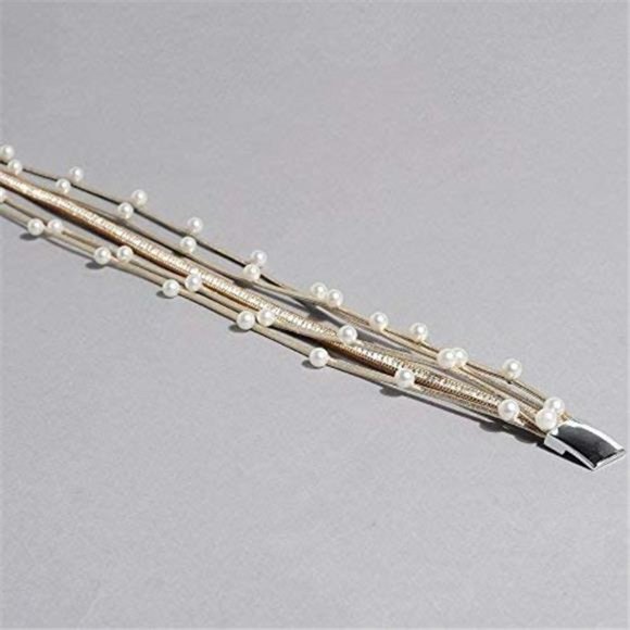 Leather Pearl Wrap Bracelet - Clasp Bangle for Women - Picture 5 of 6